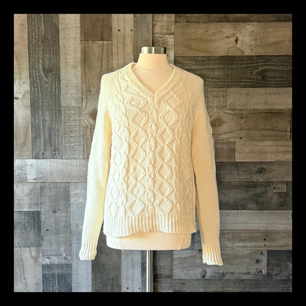 Vintage 90s cream cable knit sweater large classic preppy academia gorpcore